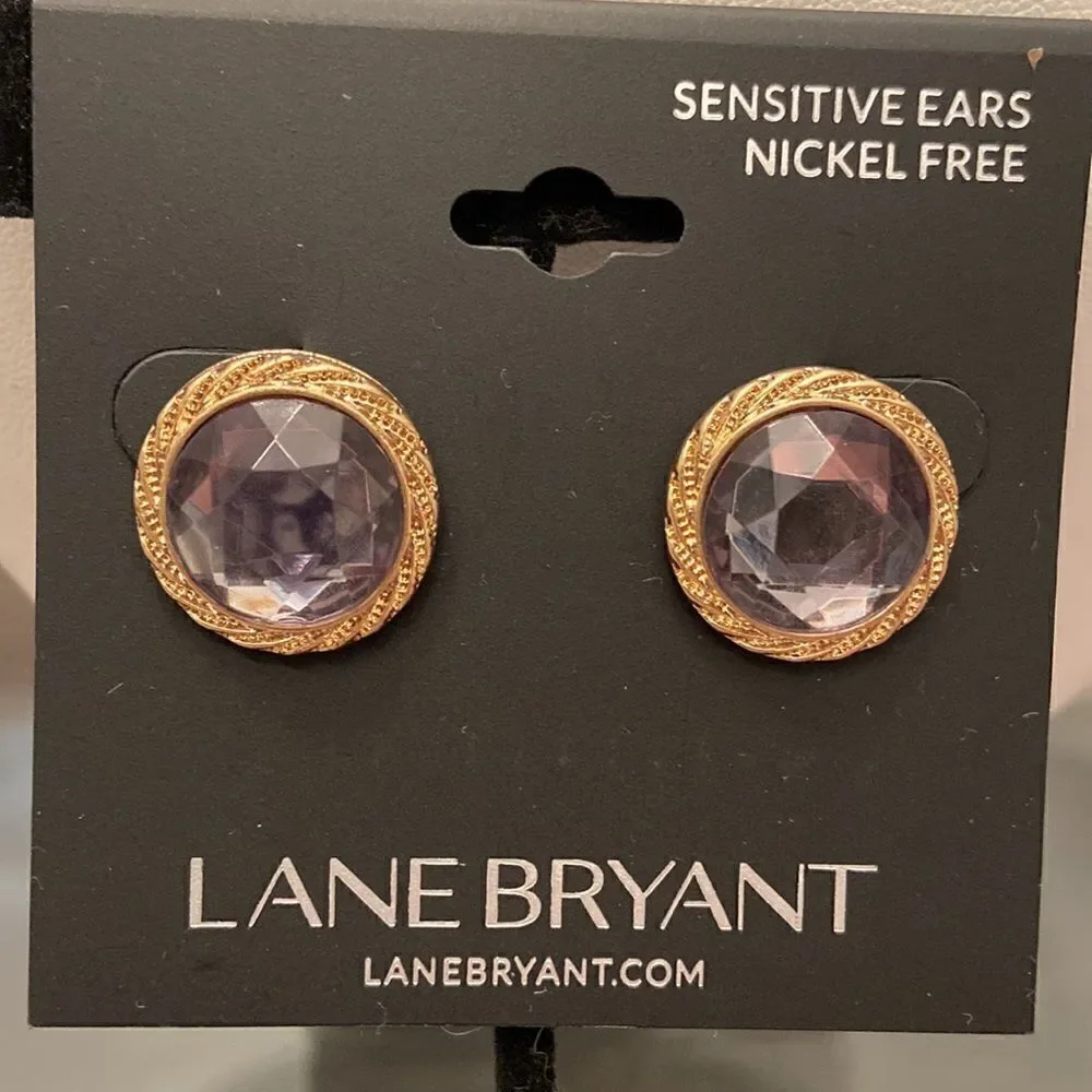 Lane Bryant NWT earrings Round design gold color crystals gray color